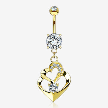 14 Karat Gold Luscious Heart Twirl Sparkle Belly Button Ring-Clear Gem